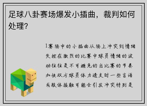 足球八卦赛场爆发小插曲，裁判如何处理？