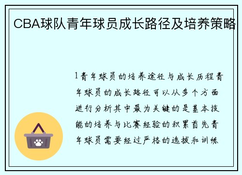 CBA球队青年球员成长路径及培养策略