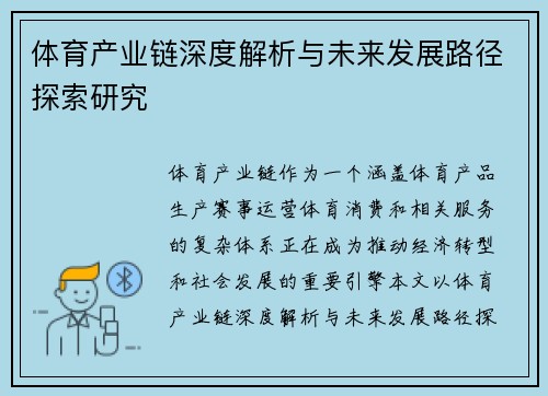 体育产业链深度解析与未来发展路径探索研究